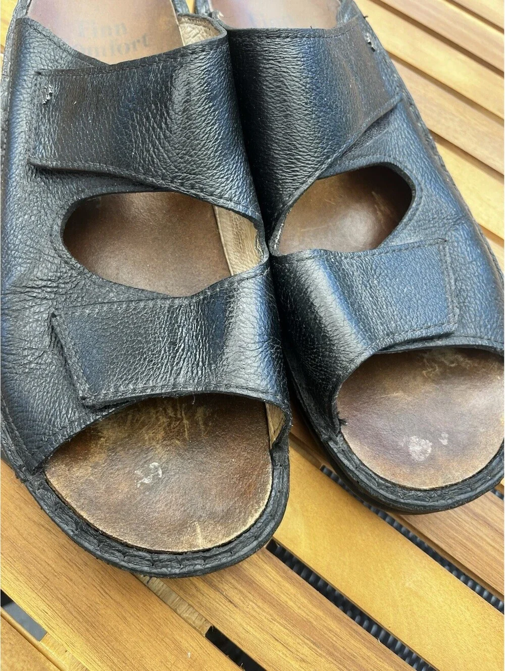 Finn Comfort Riad Men's Black Buggy Leather Slide Sandal Size EUR 47 / 12.5 US